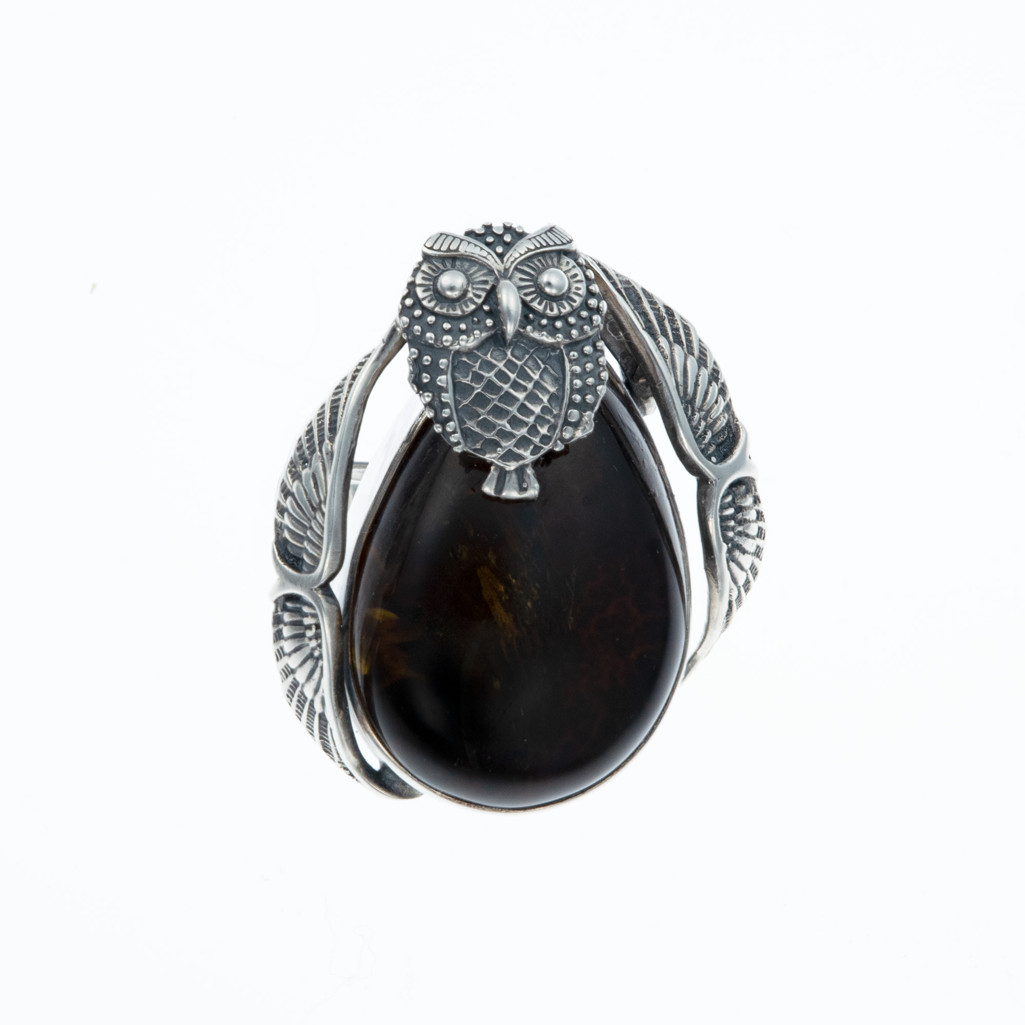 Sterling Silver and Baltic Amber Owl Ring 1
